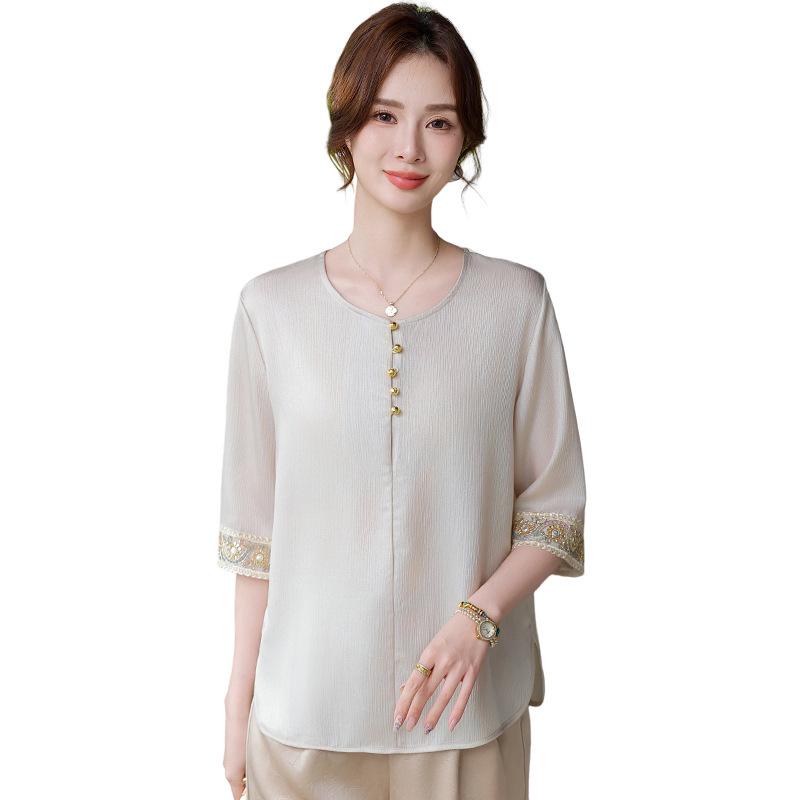 2026 Summer Chinese Style Seven-Point Sleeve Top for Middle-Aged Women - Elegant Mother's Day Fashion