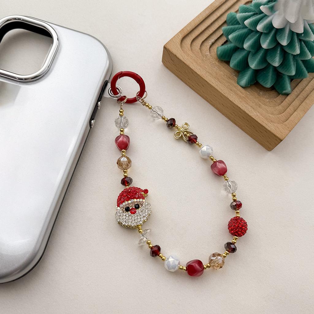 Weihnachten Weihnachtsmann Perlen Handy Armband Bunte Acryl Kristallperlen Rot und Grün Weihnachten