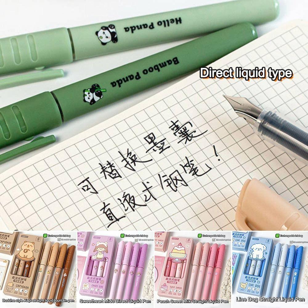 4Pcs Quick-drying Capibara Fountain Pen Replacable Ink Fountain Pens Writing Stationery Studengt