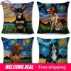 Heimdeko Van Gogh Stil Hunde Gedruckte Kissenbezüge Muster Kissenbezug Geeignet Für Sofa Schlafzimmer Auto Kissenbezug