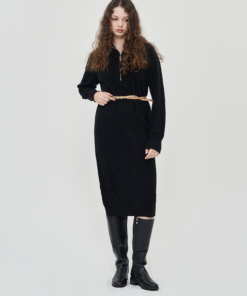 THE-ABON Vicky Half Zip Dress Black