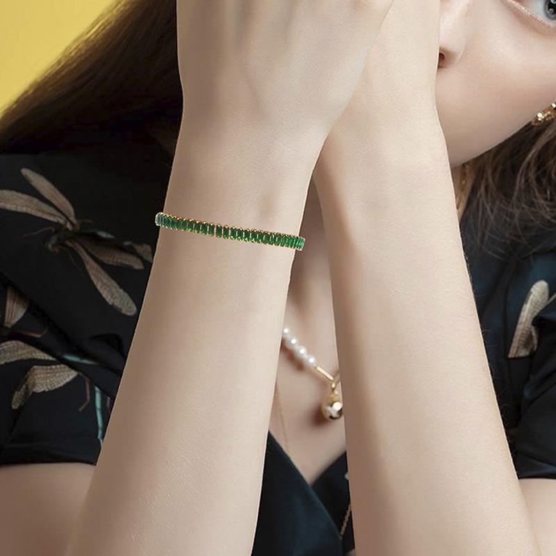 Rectangular Zircon Bracelet, Fashionable, Simple and Versatile Hip-hop Bracelet Jewelry Women