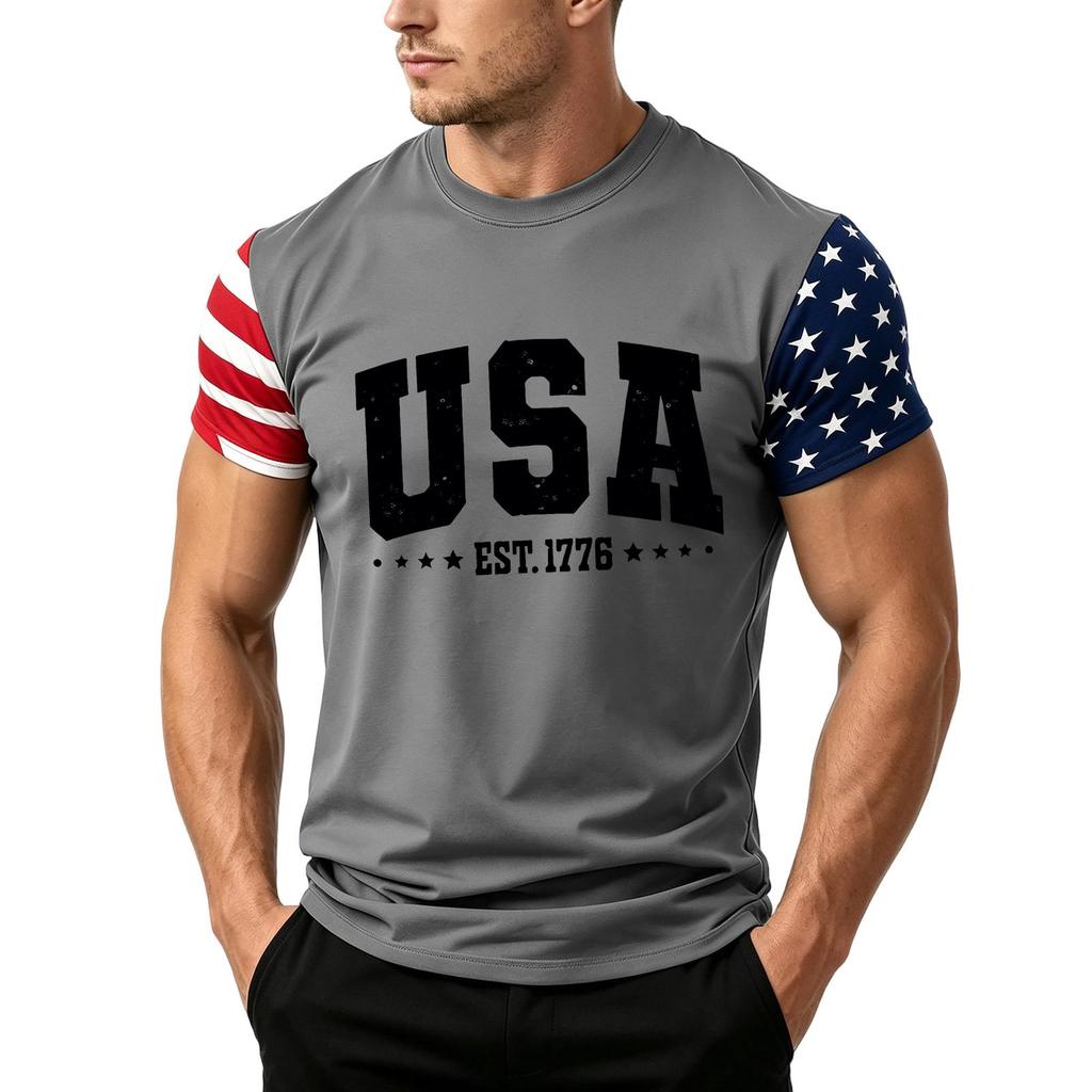 Men's Independence Day Flag Print Short Sleeve T-Shirt, Loose Casual Daily Summer Tops