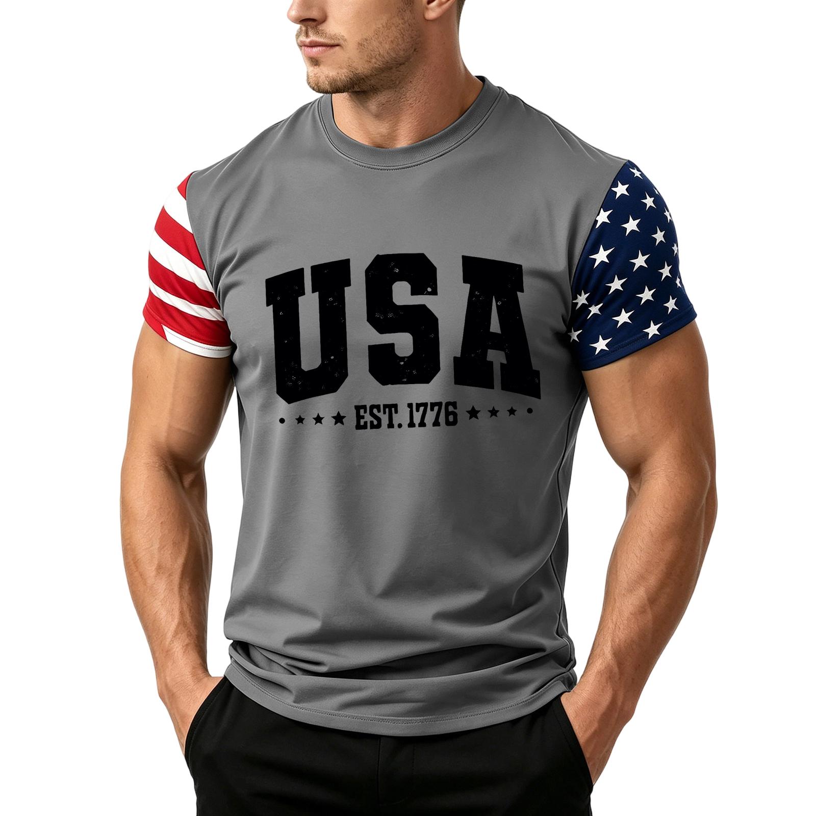 

Men s Casual Loose Fit Short Sleeve T Shirt with Flag Print Suitable for Summer Daily Wear Comfortable Lightweight Fabric L