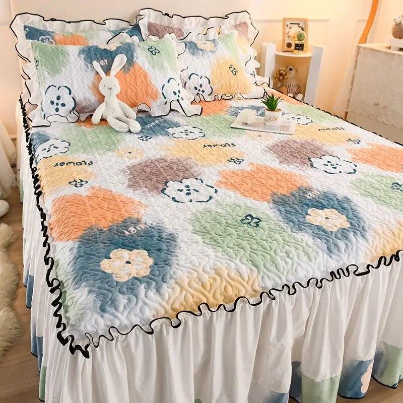 Korean Princess Style Thickened Quilted Bed Skirt Bed Sheet Pillowcase Single Piece with Skirt Edge Bed Skirt for All Seasons