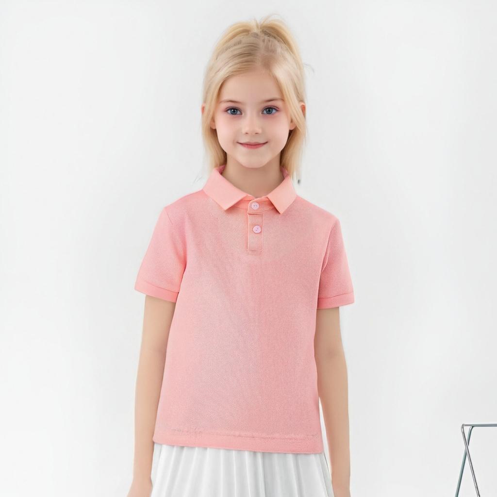 Boys Girls Plain Short Sleeve Polo T Shirt Summer Fashion Collar Top Elementary School Uniform Comfortable Cotton
