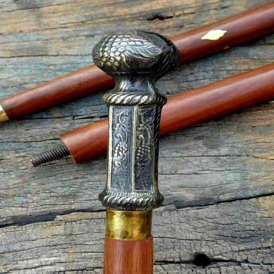 Messing Viktorianischer Griff Holz Vintage Stil Antik Designer Gehstock Spazierstock