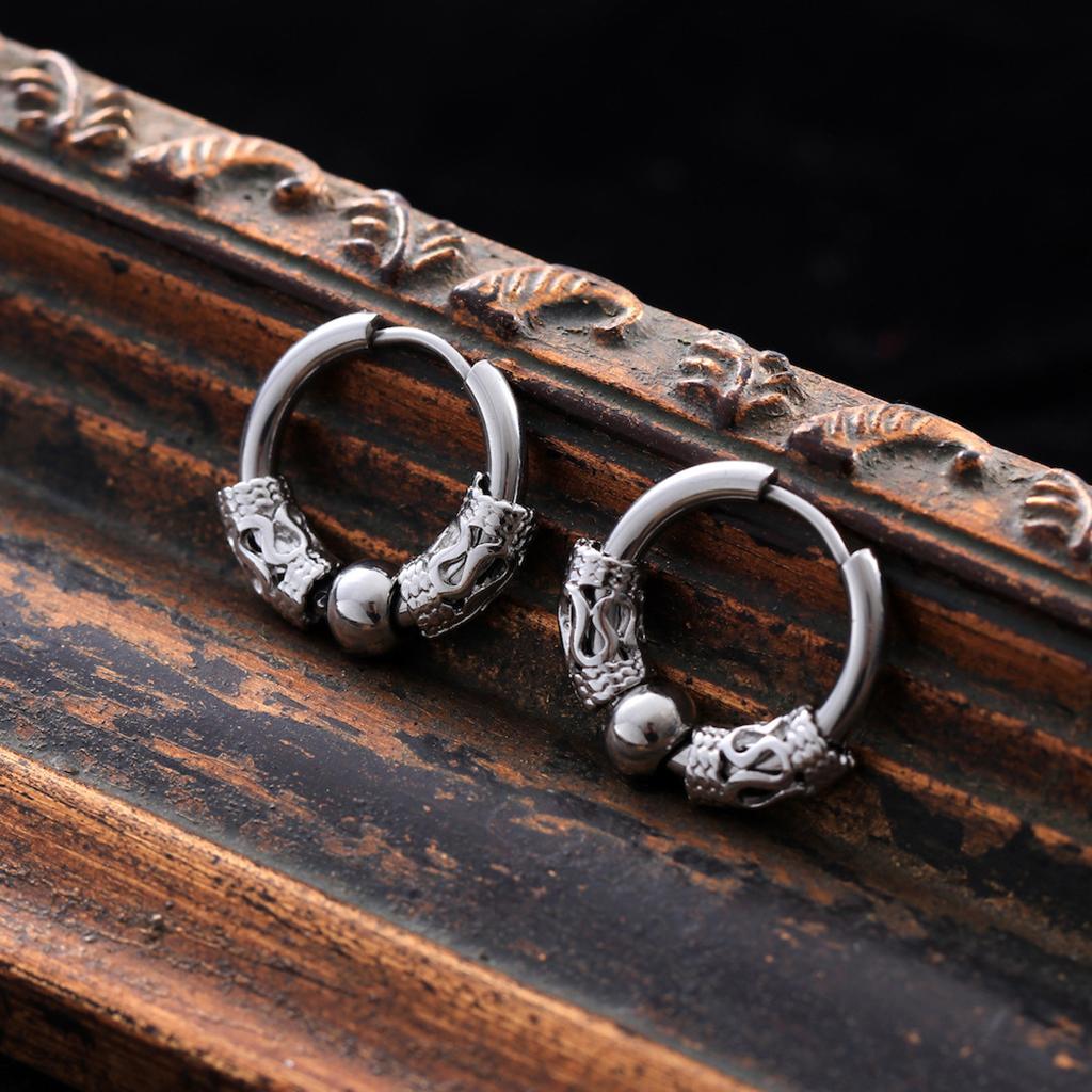 6PCS Viking Vintage Huggie Hoop Earrings Black Silver Dangle Earrings Punk Style