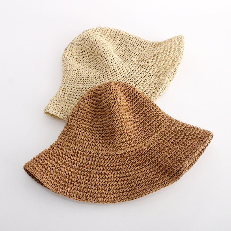 Straw Hat Women's Summer Simple Handmade Straw Woven Retro Fisherman Hat Big Edge Foldable Sun Hat