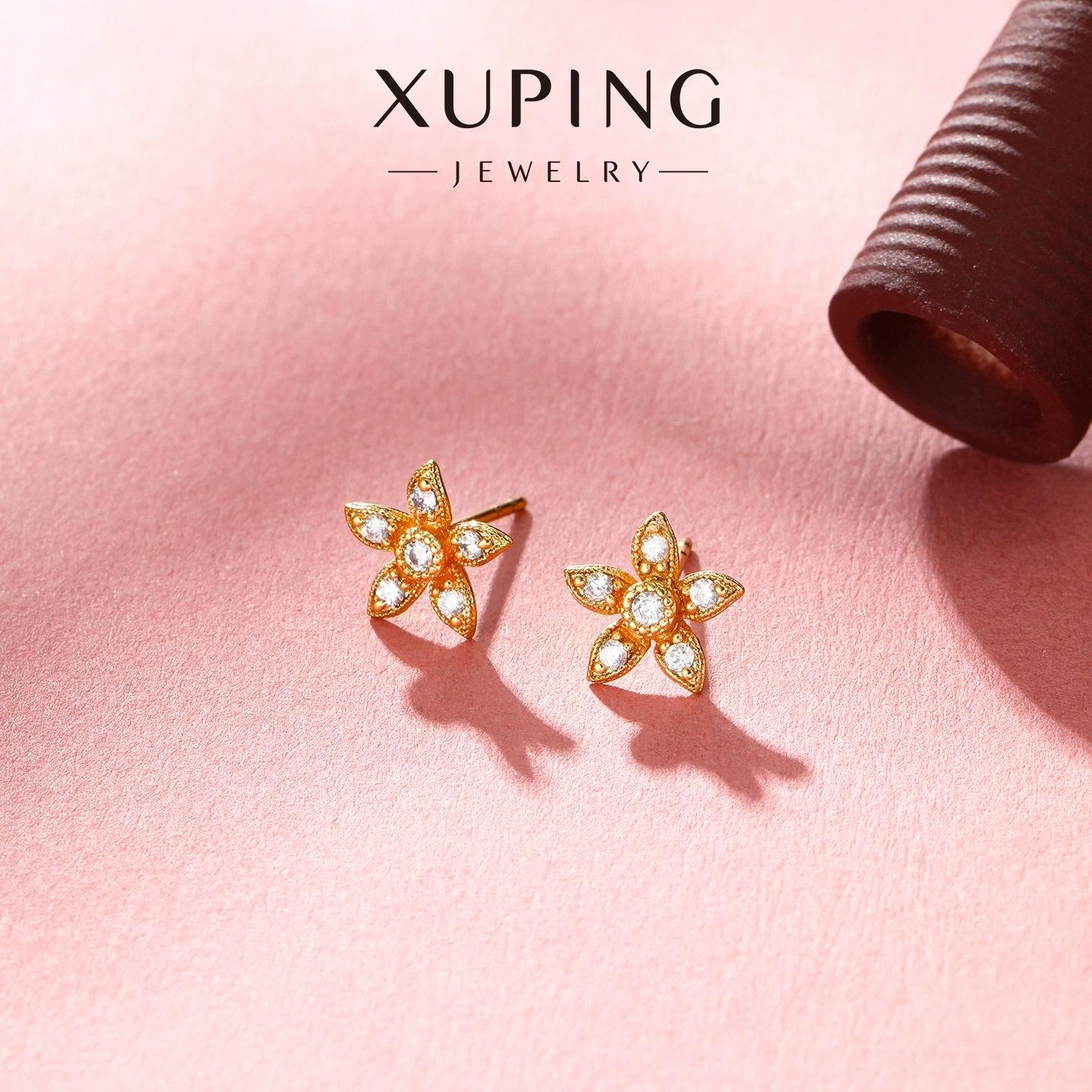 Light luxury temperament cherry blossom stud earrings micro-inlaid zircon copper alloy plated 24k color flower autumn and winter earrings