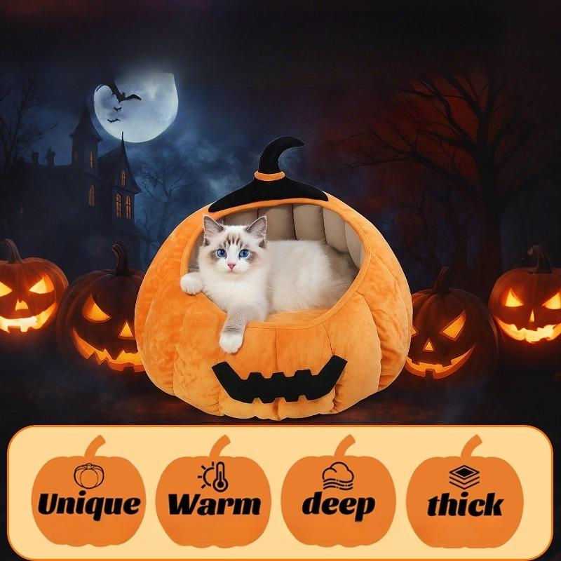2026 Fall and Winter New Pet Cat Bed Halloween Pumpkin Bed Thickened Comfortable and Warm Sofa Dog Bed Pet Supplies