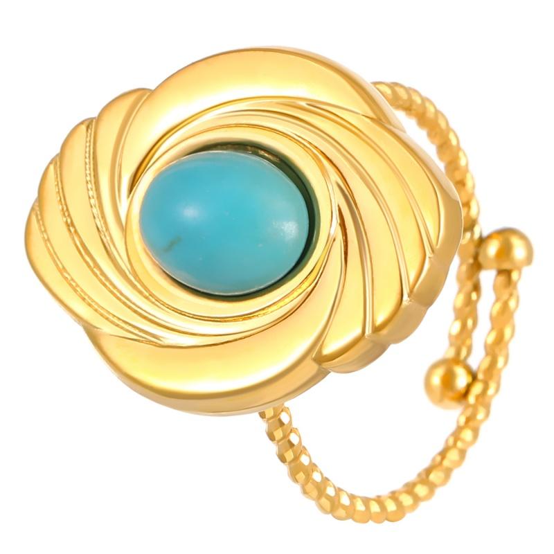 Stainless Steel Green Natural Stone Rings for Women Men Vintage Trend Punk Jewelry Gold Color Opening Ring Waterproof Gift New