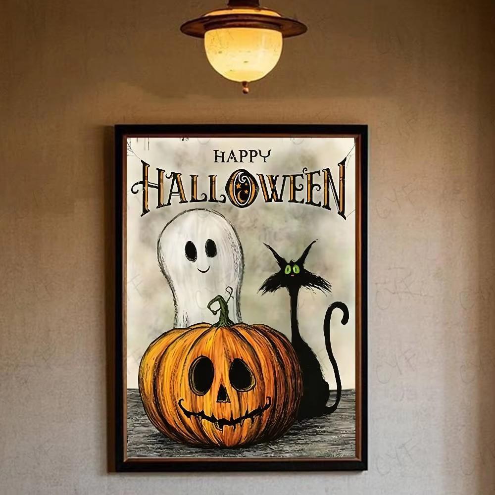 Cute Ghost Wall Art Halloween Poster Ghost Print Pumpkin Wall Art Trendy Halloween Painting Aesthetic Halloween Print Wall Decor