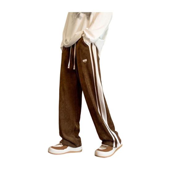 Heren Broeken Dikke Pluche Recht Wijde Pijpen Casual Los Gestreept Diepe Kruis Volledige Lengte Joggingbroek Hip Hop Streetwear Trekkoord Elastisch