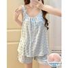Summer New Pajamas Women's Woven Colored Cotton Yarn-dyed Lattice Cloud Cotton with Chest Pad Suspenders Sweet Loungewear Set