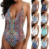 Swimsuit for Women Deep V Neck Abstract Print Adjustable Straps Backless Bathing Suit Swimwear Beachwear