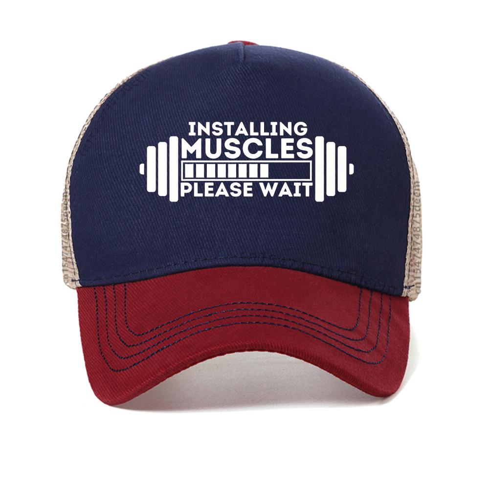 Fashion New Installing Muscles Please Wait Loading Bar Print baseball cap Unisex Men Women Summer mesh hat casual Trucker Hats Adjustable красный