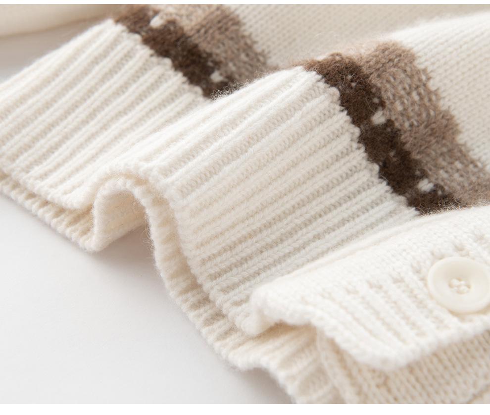 Fair Isle Jacquard Cashmere Cardigan: Women's Semi-High Neck Layer, Autumn/Winter 2026 Style, Gentle and Thick.