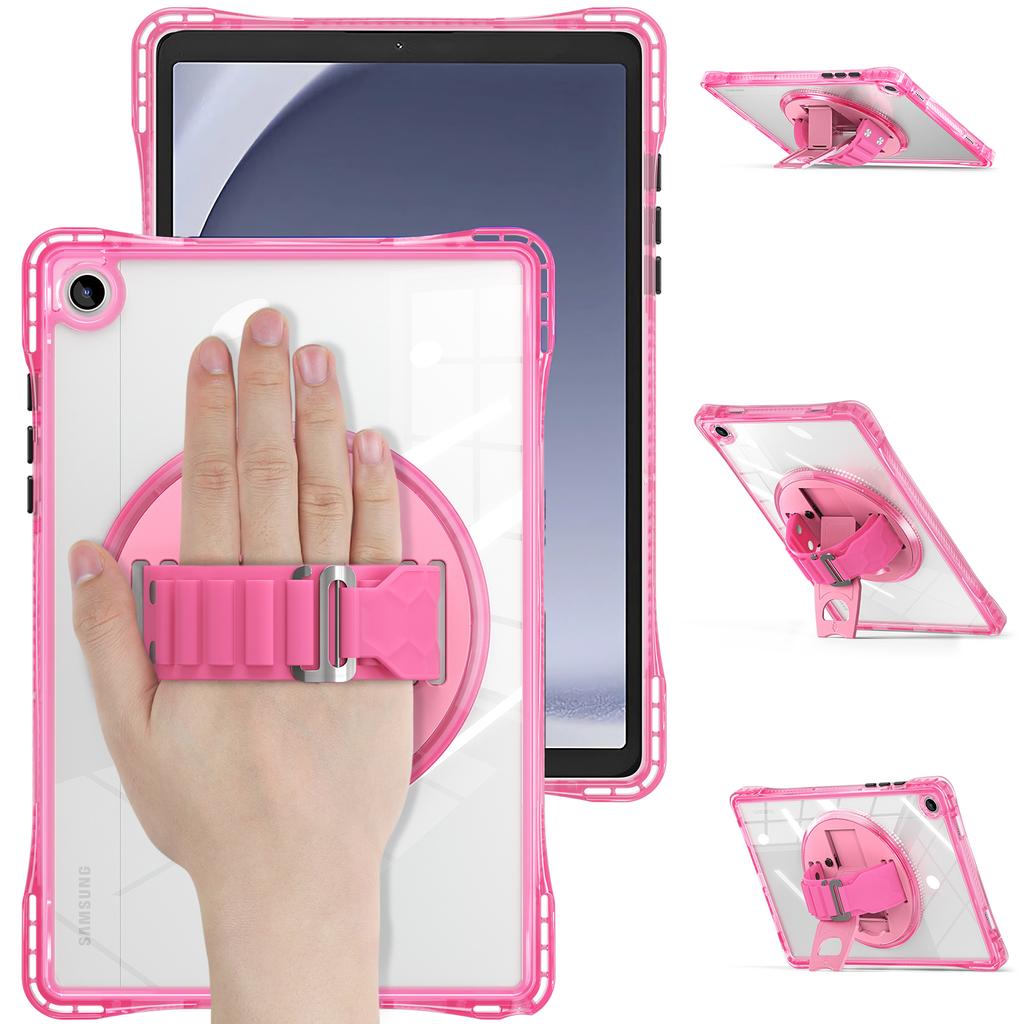 For Samsung Galaxy Tab A9+ SM-X210/X216/X218 Case Hand Strap Kickstand PC+TPU+Acrylic Clear Tablet Cover