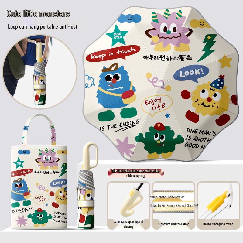 Dual-Use Automatic Folding Children's Umbrella with Ring Buckle – Sun Protection for School Boys and Girls