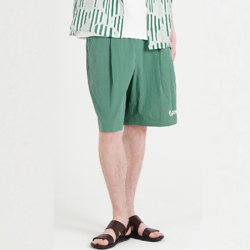 CUSTOMUS Logo Embroidery Men'S Resort Single-Pleat Wide Elastic Waist Summer Half Pants Cxs25Mwhp706 Grn