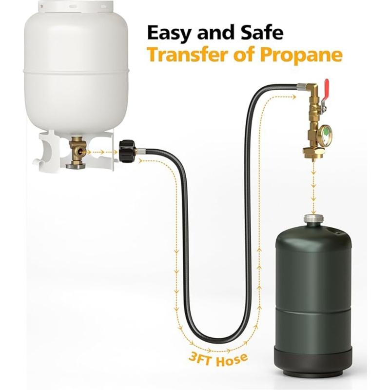 Universals Propane Refill Connector With 3FT Hose for Seamlessly Gas Cylinder Refilling and Grill Stove Tanks