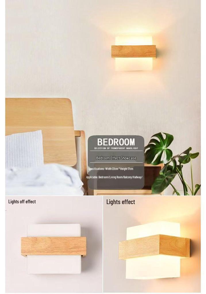 Nordic Solid Wood LED Wall Lamp for Bedroom, Hotel, Stairwell, Corridor