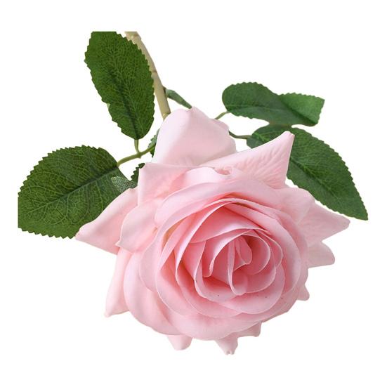 Artificial Rose with Green Leaves Realistic Fake Flower Stem Home Office Wedding Party