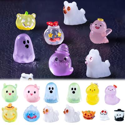 10-12ks Halloweenské pryskyřičné figurky duchů Svítící dýňové duchy ozdoby Mikro krajina Stolní dekorace Dárky na párty