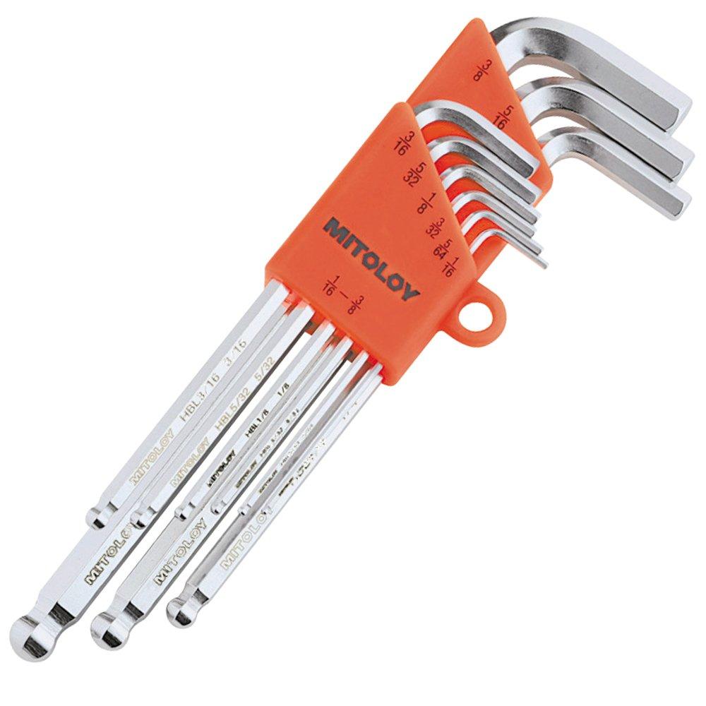 

MITOLOY Hollow Ball Inch Set with HBL900B L-Shaped Wrench, Point, Long, Set, 9-Piece Holder,