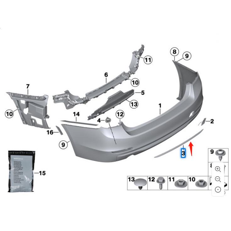 Rear Bumper Black Bright Strip for BMW 3 Series F30LCI