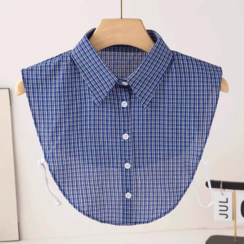 Versatile Blue Plaid Faux Collar for Girls: Multifunctional Layer for Spring, Autumn, and Winter