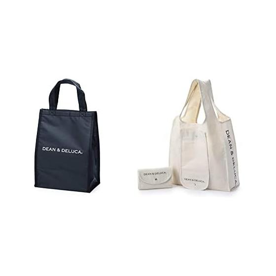 

DEAN&DELUCA Cooler Bag Black M Insulated Bag with Zipper Compact Bento Lunch Bag & DEAN&DELUCA Shopping Bag Natural Eco Bag Foldable Lightweight