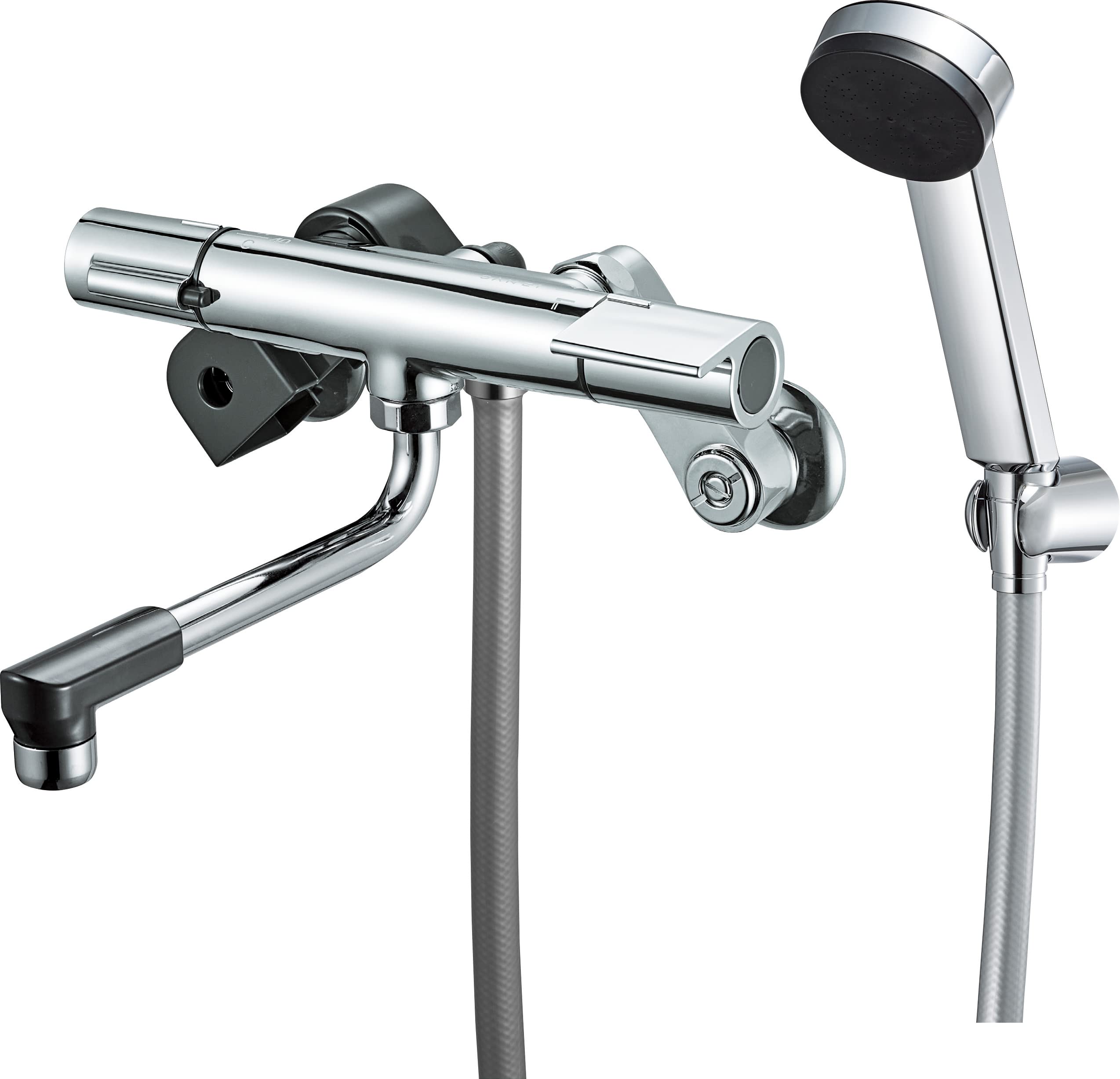 

SANEI Thermo Shower Mixer Insulated Black Shower Head SK1811C Faucet, All-Plated, Water-Saving Shower, Body, Back,