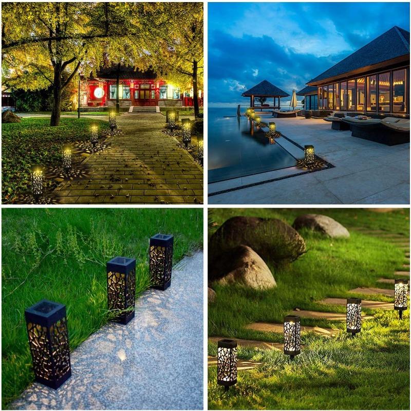 1-8PCS Outdoor Solar Lights Waterproof LED Hollow Pattern Garden Lamp Auto Sensor Pathway Lighting for Yard Patio Decoration