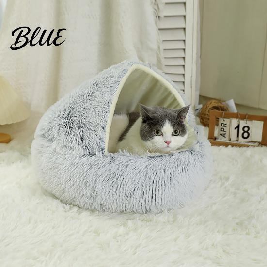 Puppy Sleeping Bed Dog Winter Semi-Enclosed Indoor Plush Pet Round Hooded Small Cat Cave Warm