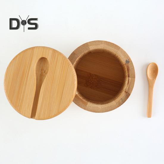 Бамбуковий сільничний льох із магнітною кришкою, що обертається, круглий сільничний ящик для зберігання солі, перцю, цукру, трав, функціонального контейнера для зберігання спецій.