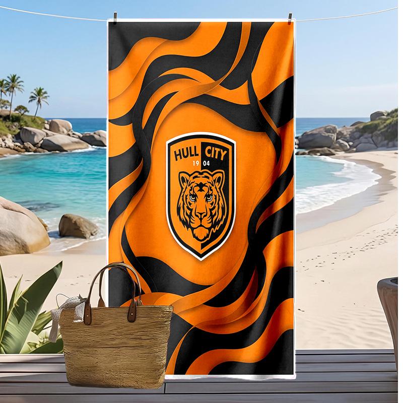 Asciugamano da Spiaggia con Stampa Calcio Hull City, Asciugamano Grande Morbido Asciugatura Rapida per Spiaggia Campeggio Nuoto