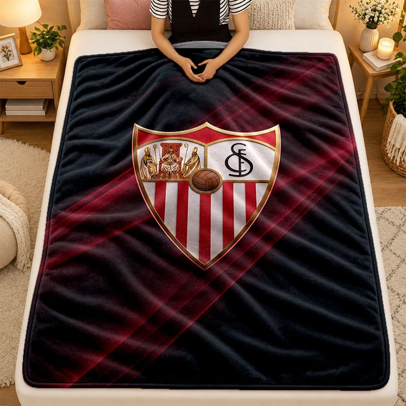 Flannel BlanketSevilla FC Warm Soft Throw Blanket for Indoor Sofa Bed Living Room Use