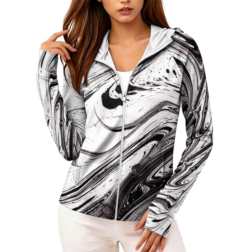 Sudadera Ligera con Cremallera para Mujer con Capucha y Bolsillos Manga Larga Chaqueta de Protección Solar Estampado Tie-Dye Ropa Exterior Informal
