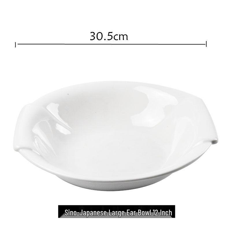 Large White Double-Handled Ceramic Soup & Noodle Bowl - Hotel & Home Tableware