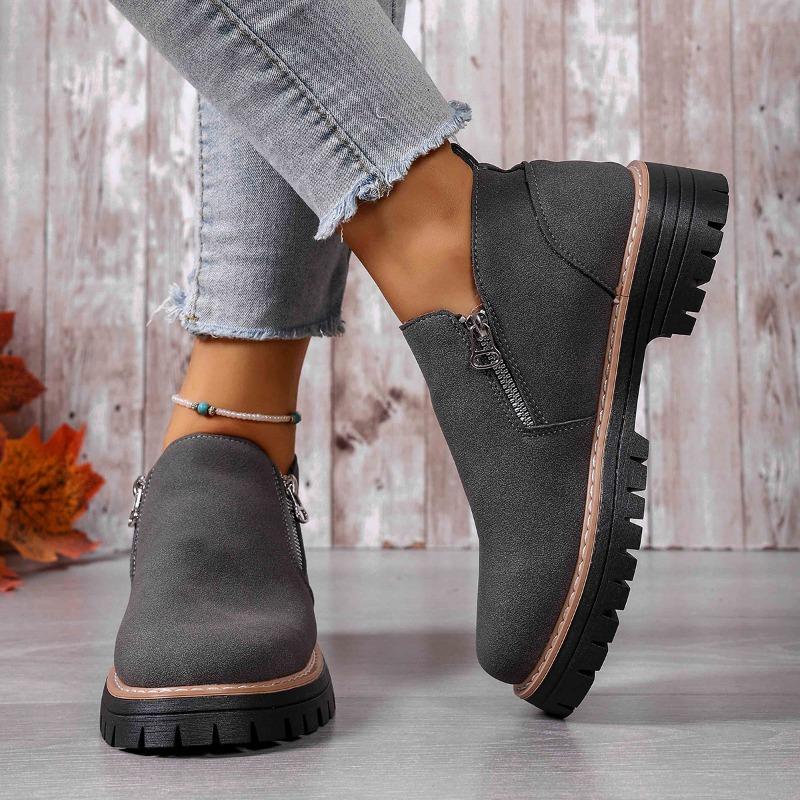 Women's Plus Size Autumn and Winter Beautiful and Versatile Block Heel Suede Side Zipper Fashion Boots