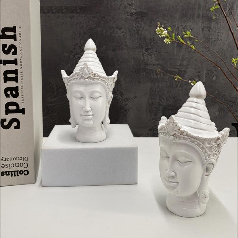 Miniature Buddha Head Statue Creative Southeast Asia Antique Buddha Sculpture Resin Handicraft Zen Home Decorative Figurines