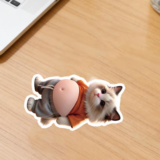 2Pcs 3D Belly Cat Anti-collision Sticker Anxiety Stress Relief Elastic Tummy Cartoon Kitten Decal Silicone Belly Animal Buffer Sticker