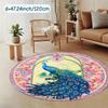 2D Peacock Design Round Doormat Flannel Soft Entryway Mat Home Decor Living Room Carpet