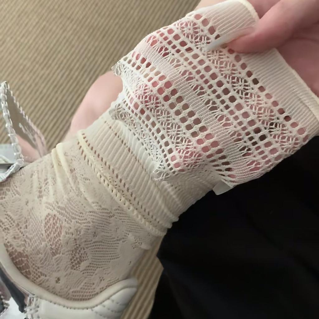 White Openwork Lace Stacked Socks Middle Tube Breathable Lolita Fungus Lace Socks Thin Summer