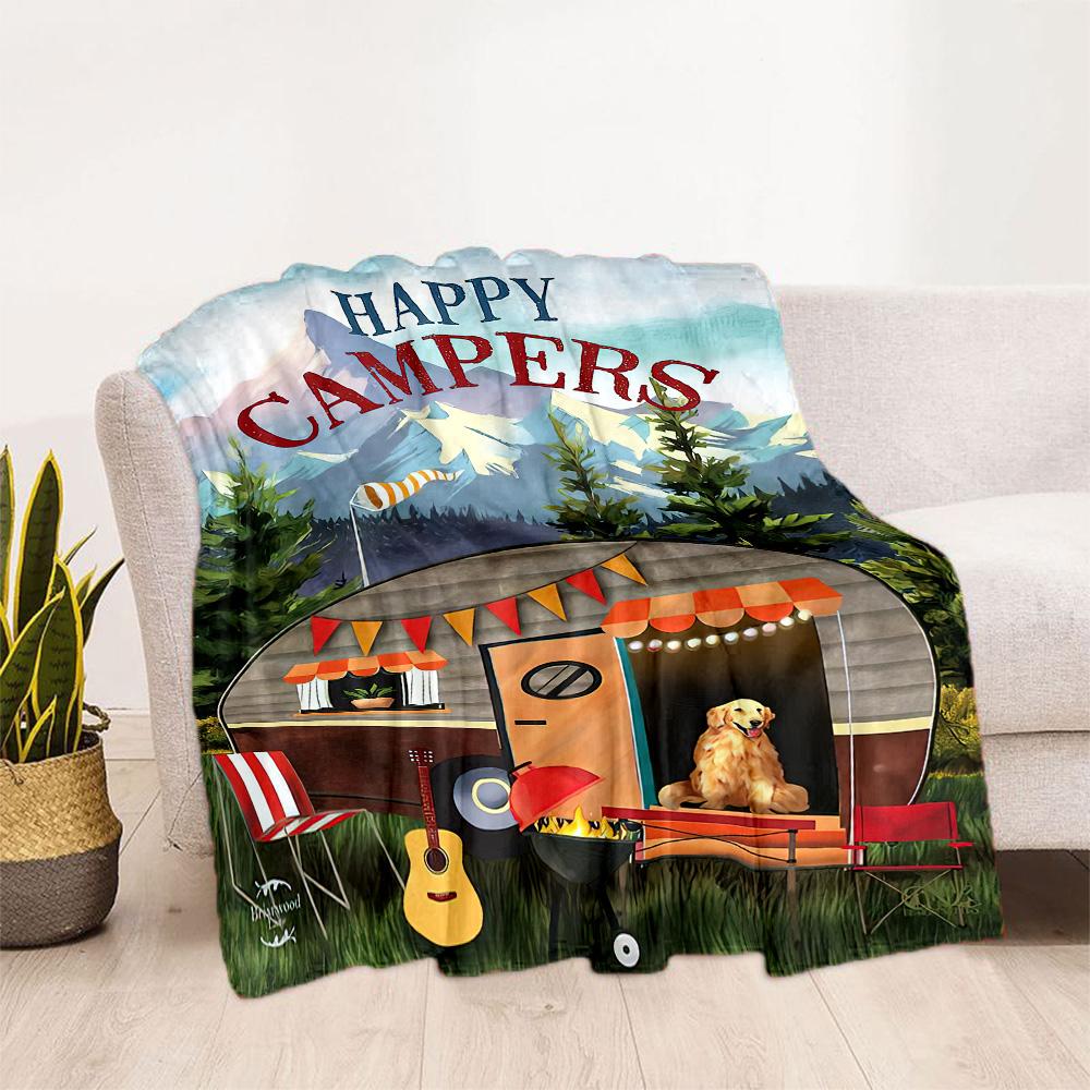 Happy Camper Adventure Blankets Are Suitable for Living Rooms,making Them an Ideal Choice for Outdoor Travel and Gifts.