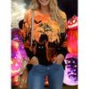 Women's Long Sleeve T-shirts Halloween Theme Black Cat Graphic