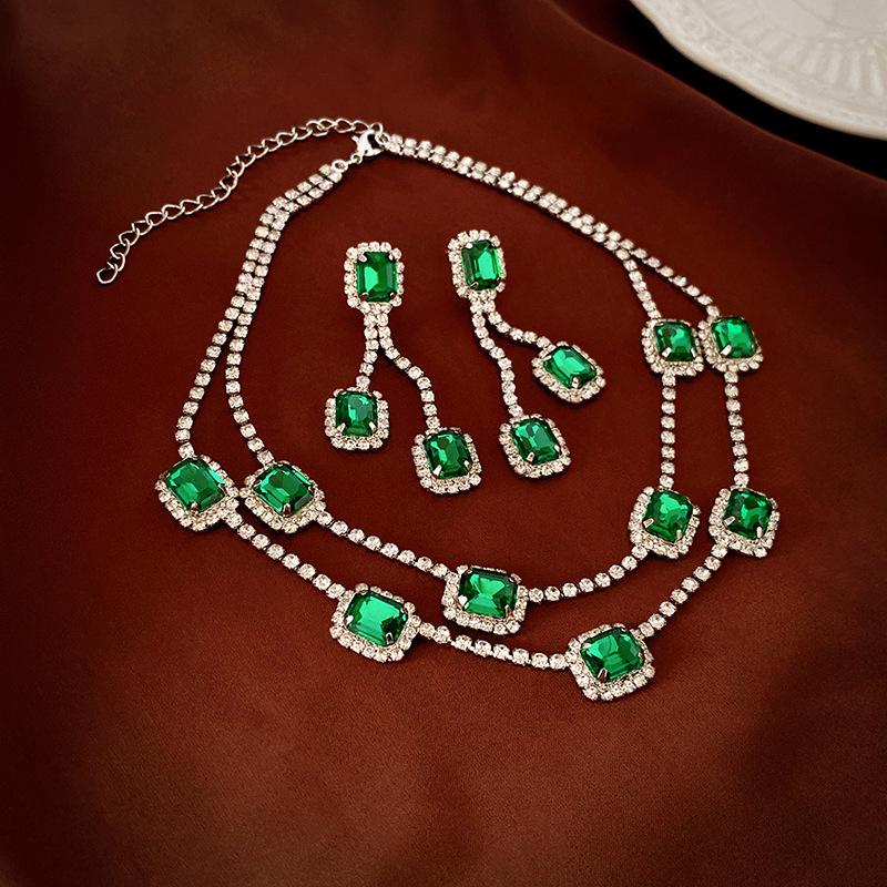 Luxury European & American Diamond Drop Necklace and Earrings Set - Elegant Versatile Jewelry