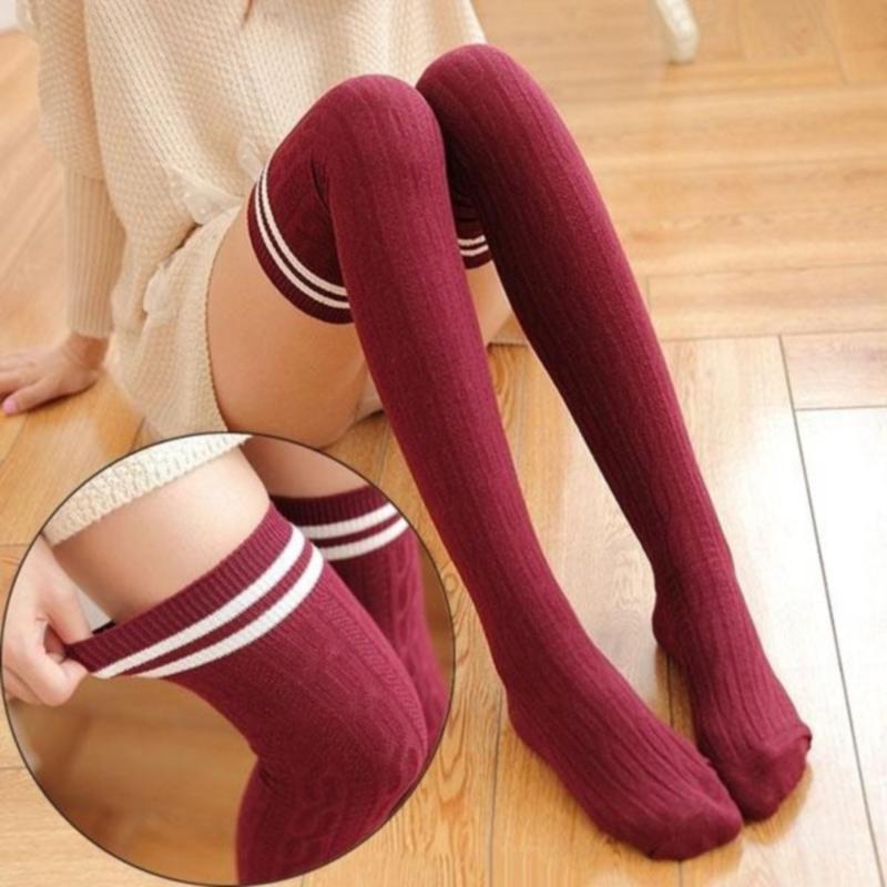 Women's Knit Cotton Stockings Female Thigh High Over The Knee Socks Long Cotton Stockings For Girls Warm Knee Socks
